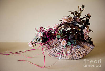 Shaken Or Stirred - Retro dried roses in old basket by Arletta Cwalina