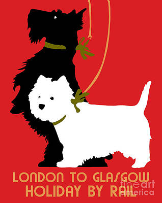 Bowling - Retro London and Glasgow by train, dogs terriers  by Heidi De Leeuw