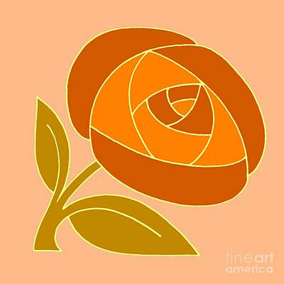 Roses Drawings - Retro Seventies style rose flower orange by Heidi De Leeuw