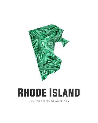 Abstract Mixed Media - Rhode Island Map Art Abstract in Emerald Green by Studio Grafiikka