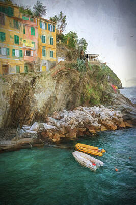 Western Buffalo - Riomaggiore Cinque Terre Italy Morning Painterly by Joan Carroll