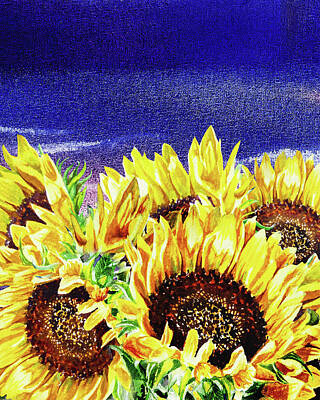 Sunflowers Royalty-Free and Rights-Managed Images - Rising Sun Sunflowers by Irina Sztukowski