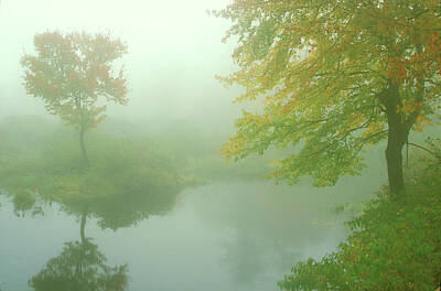 Religious Paintings - River Autumn Fog by John Burk