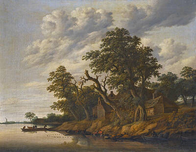 Cornelis Gerritsz Decker Painting - River Landscape With Fishing Boats And A House On The Bank by Cornelis Gerritsz Decker