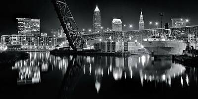Rock And Roll Photos - River Lights in Black and White by Frozen in Time Fine Art Photography