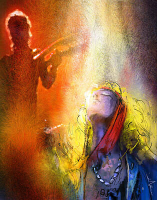 Rock And Roll Paintings - Robert Plant and Jimmy Page 02 by Miki De Goodaboom