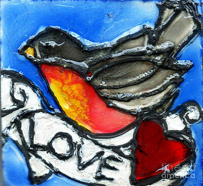 Music Mixed Media - Robin With Heart by Genevieve Esson