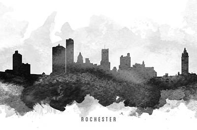 Skylines Paintings - Rochester Cityscape 11 by Aged Pixel