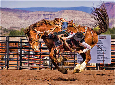 Sports Photos - Rodeo Saddle Bronc Riding  by Priscilla Burgers