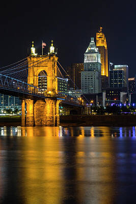 Recently Sold - Roses Photos - Roebling Bridge Nights by Stephen Stookey