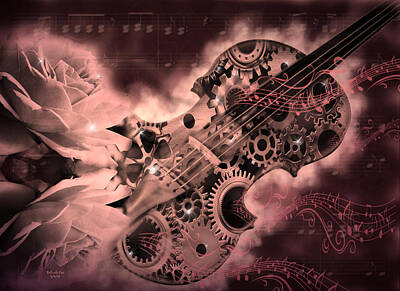Music Digital Art - Romantic Stemapunk Violin Music by Artful Oasis
