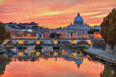 Skylines Paintings - Rome and the Vatican City - 01  by AM FineArtPrints