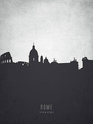 Skylines Paintings - Rome Italy Cityscape 19 by Aged Pixel