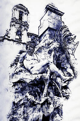 Skylines Drawings - Rome, Piazza Navona - 03 by AM FineArtPrints