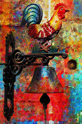 Birds Mixed Media - Rooster On The Door Whimsy by Georgiana Romanovna