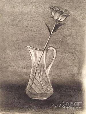 Still Life Drawings Royalty Free Images - Rose #1 Royalty-Free Image by Sheila Mashaw