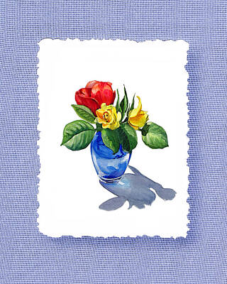Roses Paintings - Rose Bouquet On Baby Blue by Irina Sztukowski