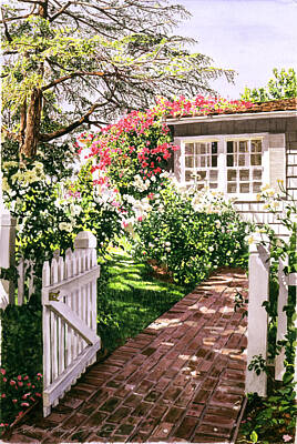 Recently Sold - Roses Paintings - Rose Cottage Gate by David Lloyd Glover