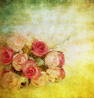 Abstract Flowers Paintings - Roses Pattern Retro Design by Setsiri Silapasuwanchai