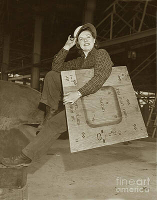 Landmarks Royalty-Free and Rights-Managed Images - Rosie the Riveter Circa 1945 by Monterey County Historical Society