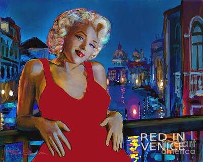 Actors Paintings - ROT in Venedig / RED in Venice by Theo Danella