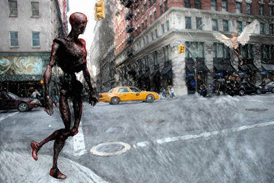 Nudes Digital Art - Rusted alien driod and angel in New York by Bruce Rolff