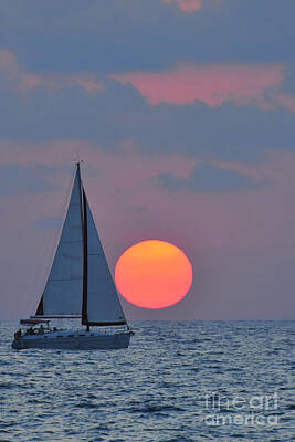 Western Art - Sailboat at sunset  by Shay Levy