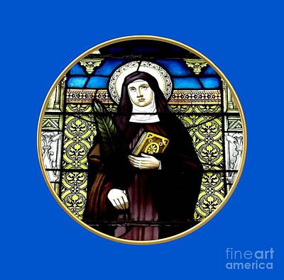 Roses Photos - Saint Amelia Stained Glass Window in the Round by Rose Santuci-Sofranko