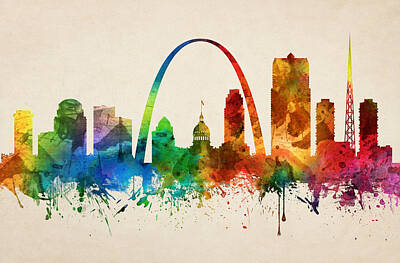 Skylines Paintings - Saint Louis Missouri Skyline 05 by Aged Pixel