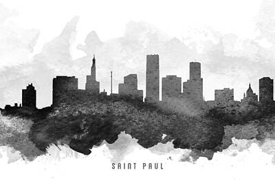 Skylines Paintings - Saint Paul Cityscape 11 by Aged Pixel