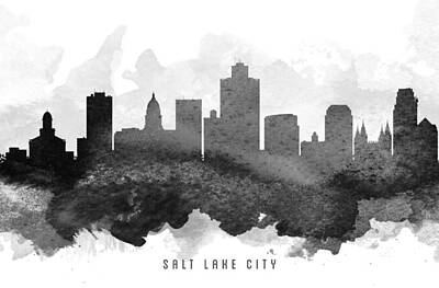 Skylines Paintings - Salt Lake City Cityscape 11 by Aged Pixel