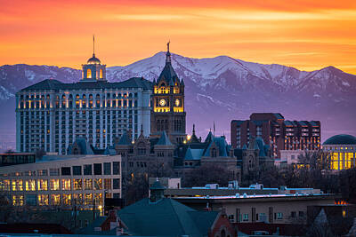Modern Man Stadiums Rights Managed Images - Salt Lake City Hall at Sunset Royalty-Free Image by James Udall