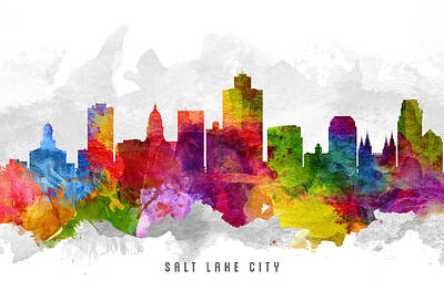 Skylines Paintings - Salt Lake City Utah Cityscape 13 by Aged Pixel