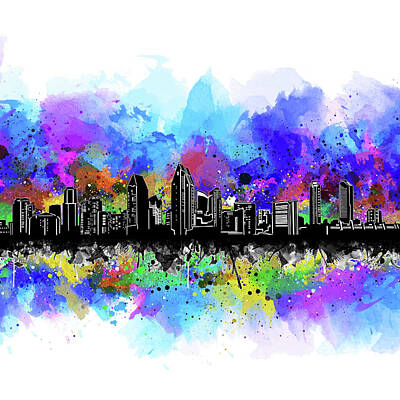 Abstract Skyline Digital Art - San Diego Skyline Artistic 2 by Bekim M