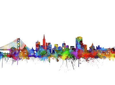 Abstract Skyline Digital Art - San Francisco City Skyline Watercolor by Bekim M