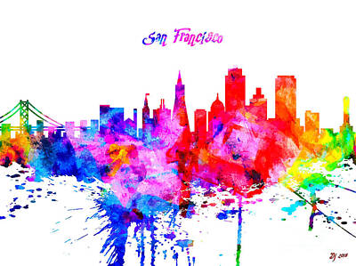 Abstract Skyline Mixed Media - San Francisco Colorful Skyline by Daniel Janda