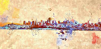 Abstract Skyline Mixed Media - San Francisco Skyline Grunge by Daniel Janda