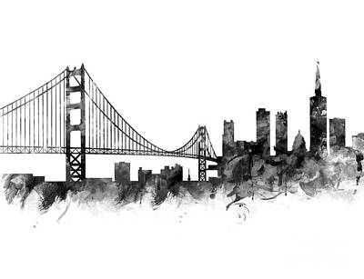 Landscapes Mixed Media - San Francisco Skyline by Monn Print