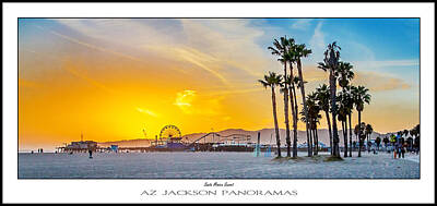 Cities Photos - Santa Monica Sunset Poster Print by Az Jackson