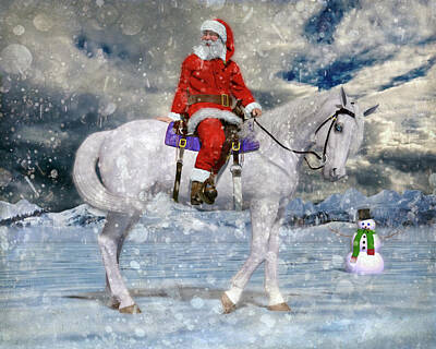 Mountain Digital Art - Santa Rides to Town by Betsy Knapp