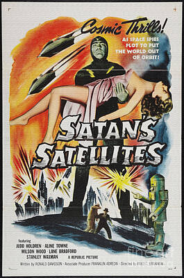 Happy Birthday Rights Managed Images - Satans Satelites Cosmic Thrills Film Poster Royalty-Free Image by Vintage Collectables
