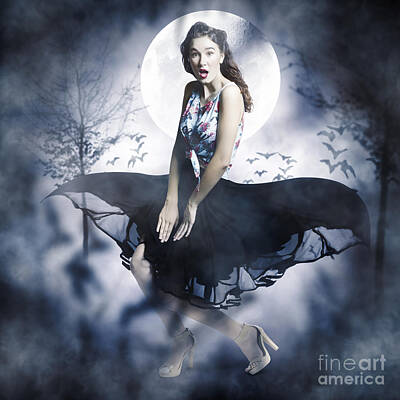 Target Project 62 Abstract - Scared young woman in eerie halloween forest  by Jorgo Photography