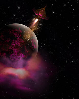 Science Fiction Digital Art - Sci-Fi Pink and Black Planet by Suzanne Amberson