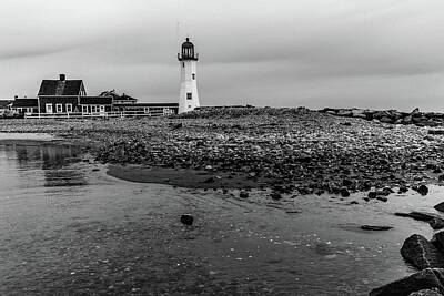 Polar Bears - Scituate Lighthouse and Beach in Black and White by Brian MacLean