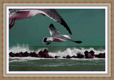 Minimalist Superheroes - Seagulls Near The Shore L B With Decorative Ornate Printed Frame. by Gert J Rheeders