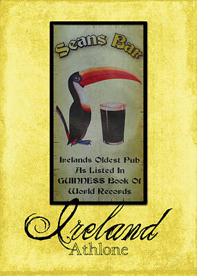 Birds Royalty-Free and Rights-Managed Images - Seans Bar Guinness Pub Sign Athlone Ireland by Teresa Mucha