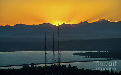 Cities Rights Managed Images - Seattle Eastside Golden Sunrays Sunrise Royalty-Free Image by Mike Reid