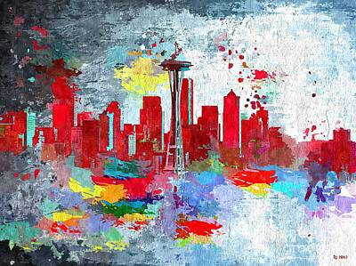 Abstract Skyline Mixed Media - Seattle Skyline by Daniel Janda