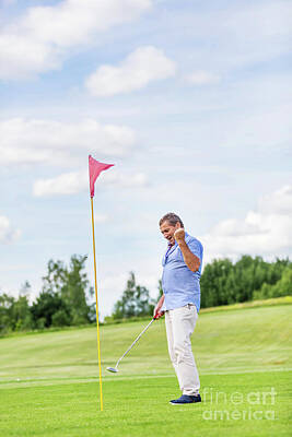 Sports Photos - Senior man winning game on a golf course. by Michal Bednarek
