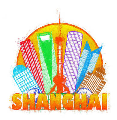 Impressionism Photos - Shanghai City Skyline Circle Impressionist Illustration by Jit Lim